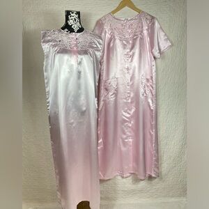 🔥VTG HDLD Natural Selection Embroidered Pink Nightgown Set 2 pieces Robe & Gown